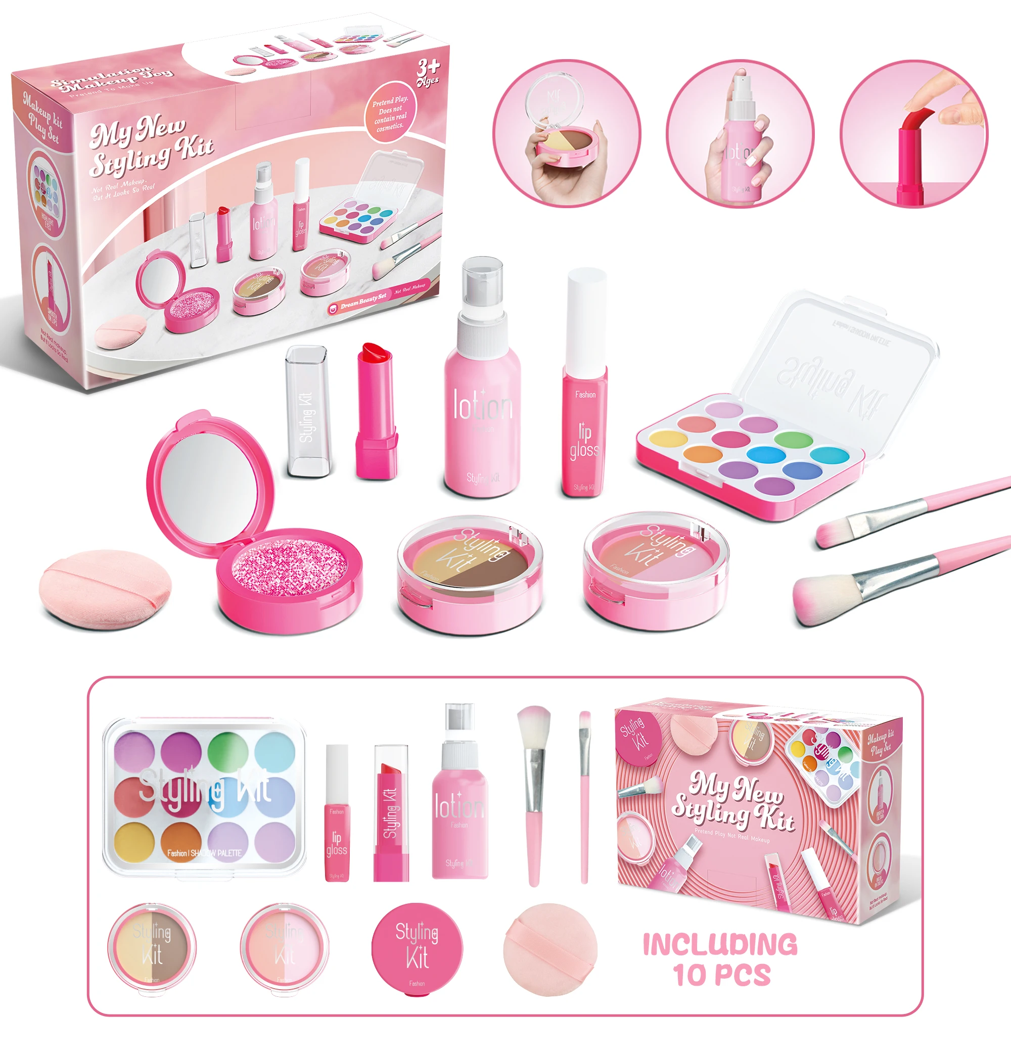 Jugar juguetes de maquillaje, cosméticos simulados, juego de maquillaje falso, lápiz labial en polvo, colorete, no maquillaje Real para regalos de niñas