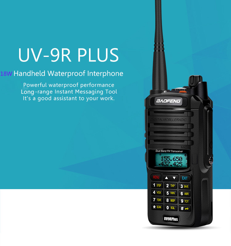 Baofeng-Waterproof Walkie Talkie, UV 9R Plus, Ham Radio, Cb Radio, Comunicador with FM Radio, 10W, 2Pcs