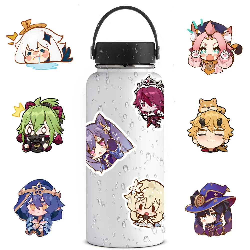 50 pçs jogo anime genshin impacto adesivos kawaii portátil guitarra mala bicicleta carro motocicleta adesivo à prova dwaterproof água para crianças brinquedo
