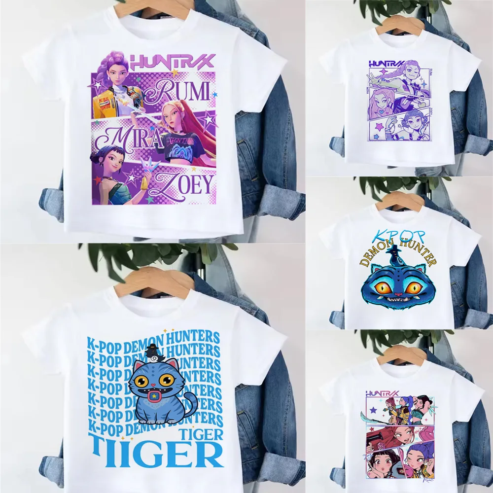Baby Girl Boy Clothes KPop Demon Hunters 2025 Movie Fans Gift Summer Tshirt Tops Cartoon Print Cool Kids Tee Harajuku Top