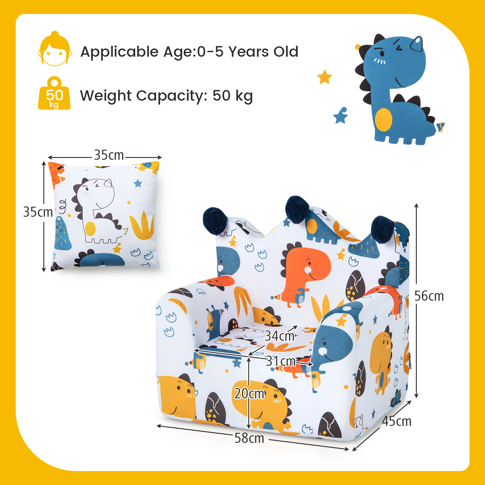 GOFLAME Sofa Foam Filled Armchair, Toddler Sofa Couch with High-density Sponge, Padded Pillow