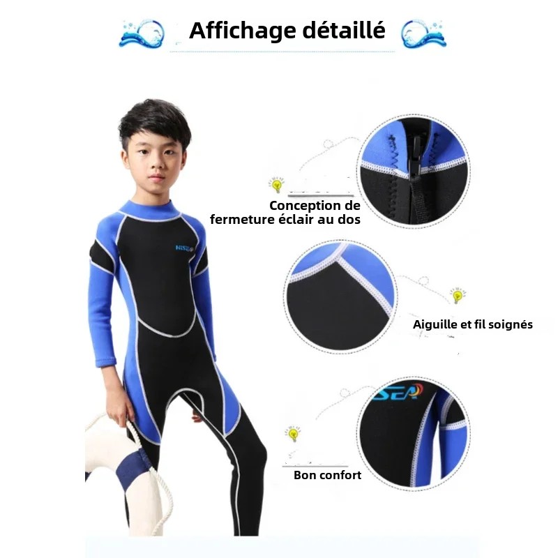 Combinaison de Plongée en Néoprène à Manches sulfpour Enfant Garçon et Fille, Vêtement de Natation, une Pièce, 2.5mm
