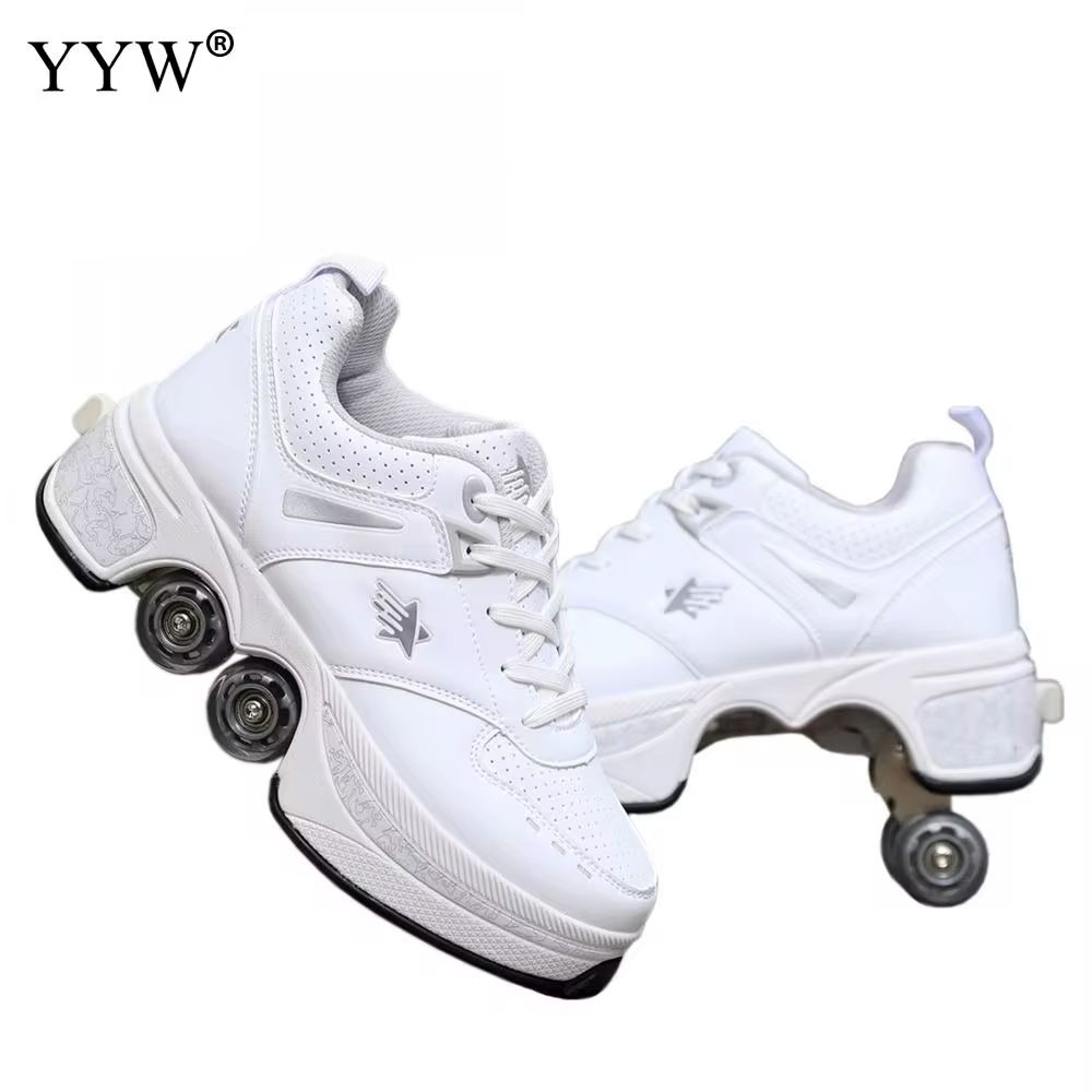 Chaussures de patins à roulettes en cuir Pu pour enfants, baskets Parkour décontractées à déformation, pour rondes, chaussures de Sport de course pour adultes