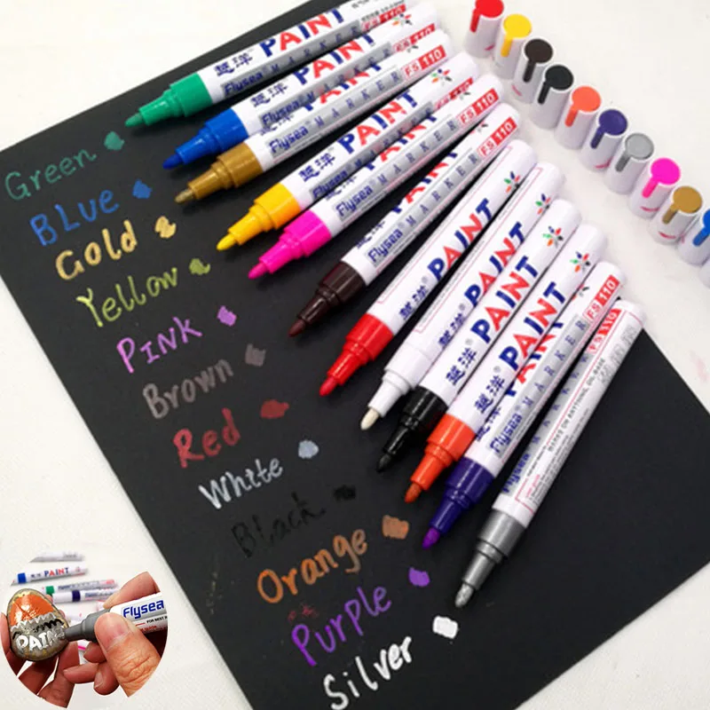 12 สีสีขาวยางกันน้ําถาวร MARKER ปากกายางรถยางสิ่งแวดล้อมยางภาพวาดปากกาเน้นข้อความ