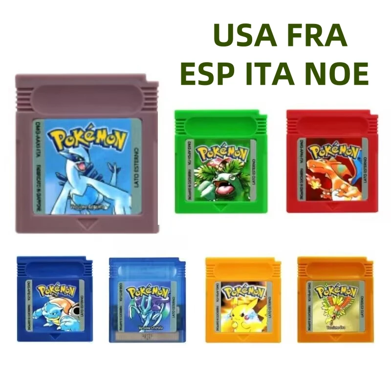 Игровая карта GBC 16-битный картридж для видеоигр Консольные карты Покемон Красный Синий Кристалл Золотой Зеленый Серебристый Желтый Английская Версия для США
