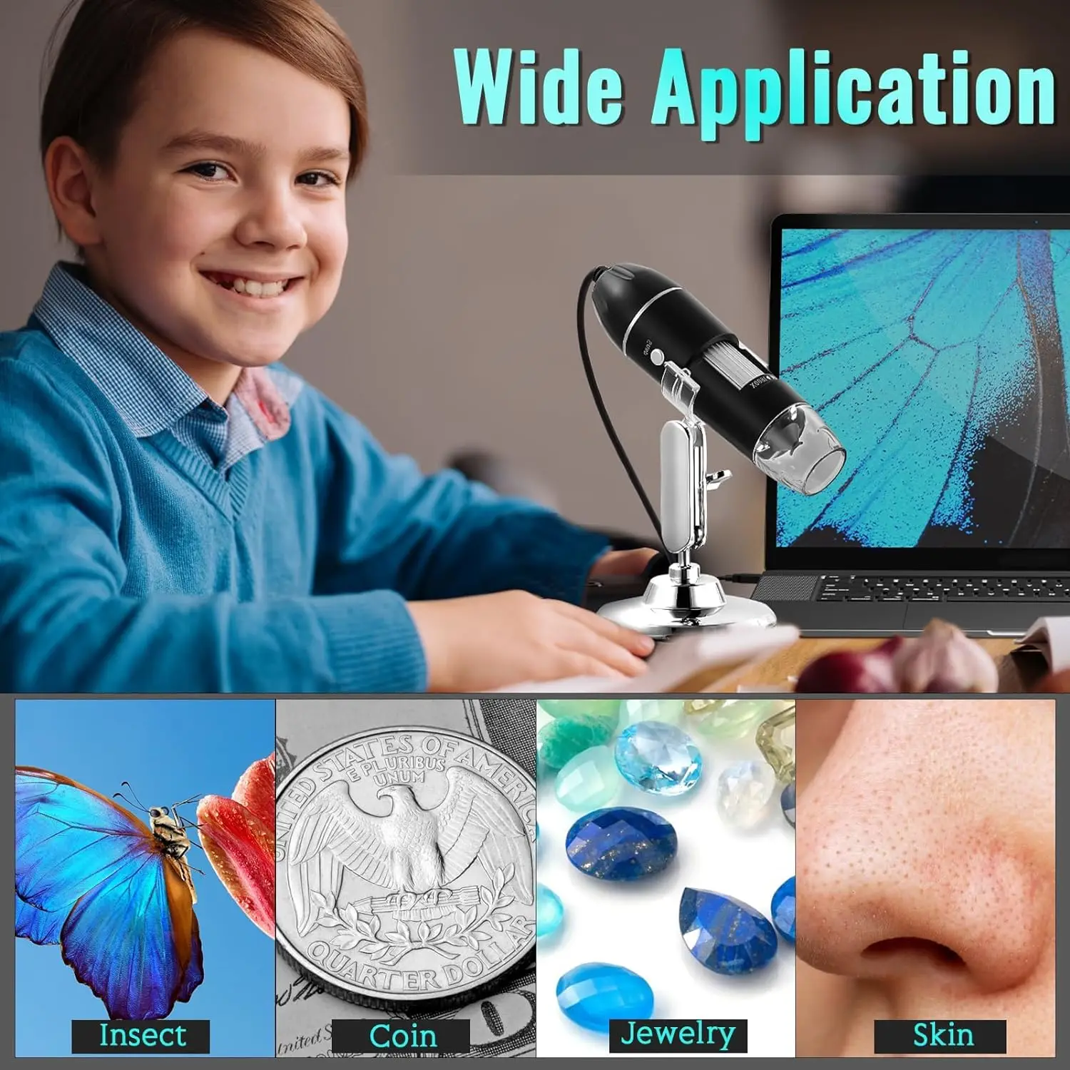 Hayve 1600X USB Microscope 1080P HD Soldering Microscope with 8LEDs Compatible with Android, Mac, Windows (X4)