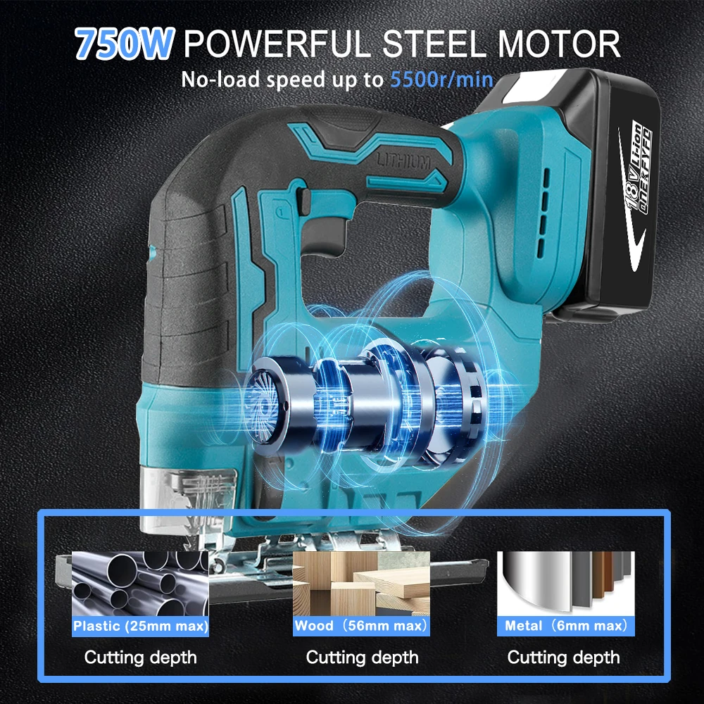 18v 65mm Cordless Jig Saw Portable Electric Jig Saw  LED Light Multi-Function Woodworking Tools for Makita 18V Battery