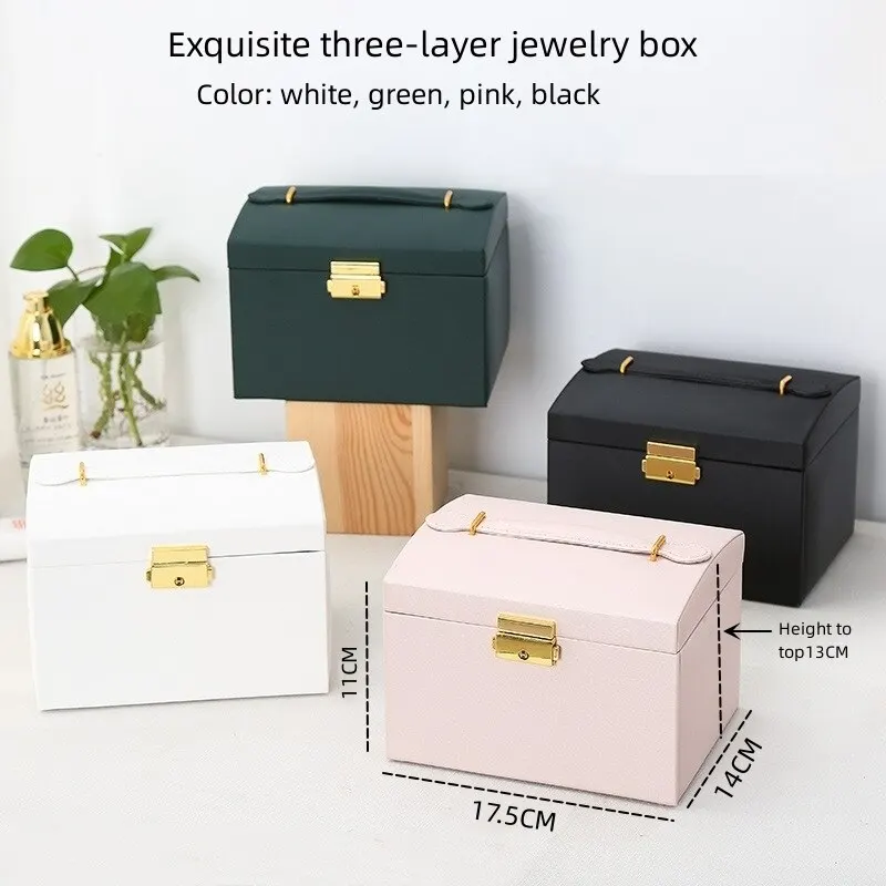 1pcs Multi Funcional Três Camadas de Couro Gaveta Estilo Jóias Caixa Brincos Brincos Bloqueio Jóias Caixa