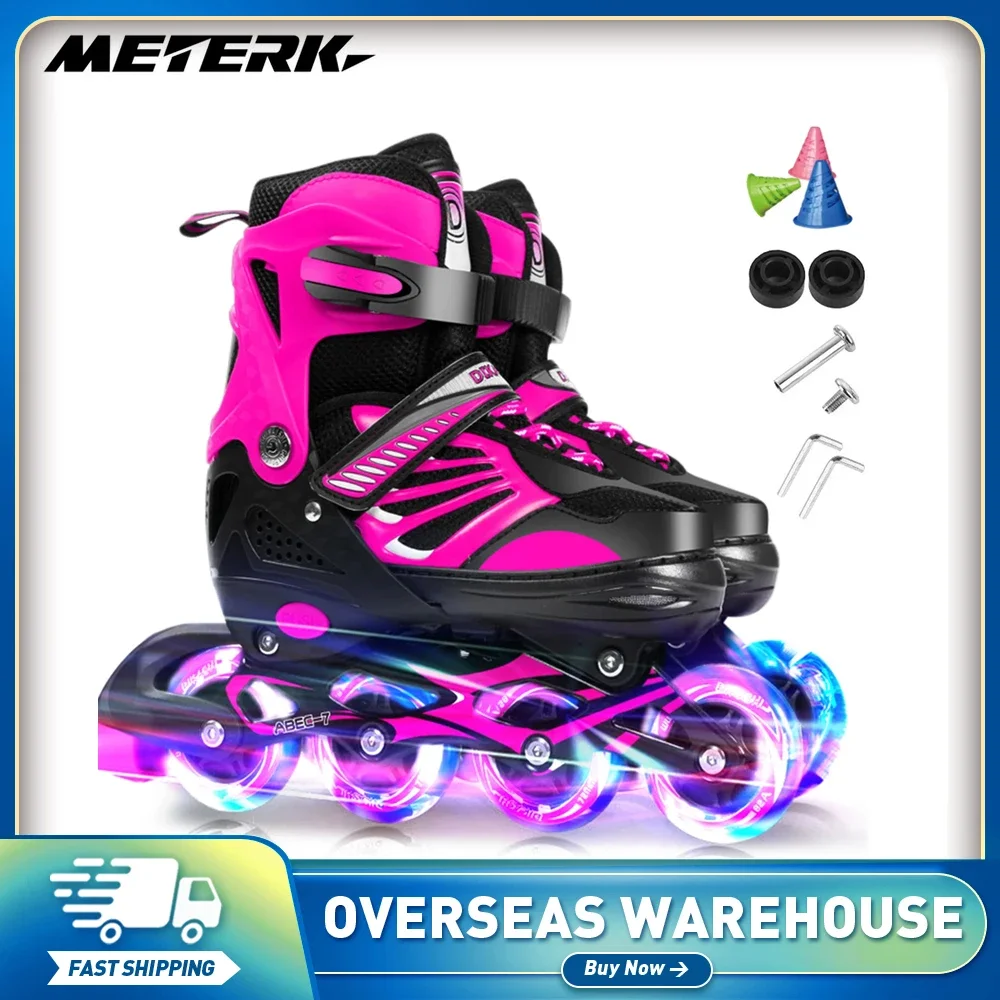 Patins à roues alignées lumineux réglables avec roues lumineuses pour enfants et jeunes filles garçons patins à roues alignées