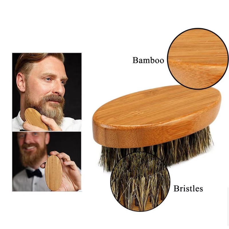 Set di pennelli da barba da uomo con setole di cinghiale, barbiere portatile, spazzola per barba naturale, pettine, forbici per lo styling per la pulizia del viso