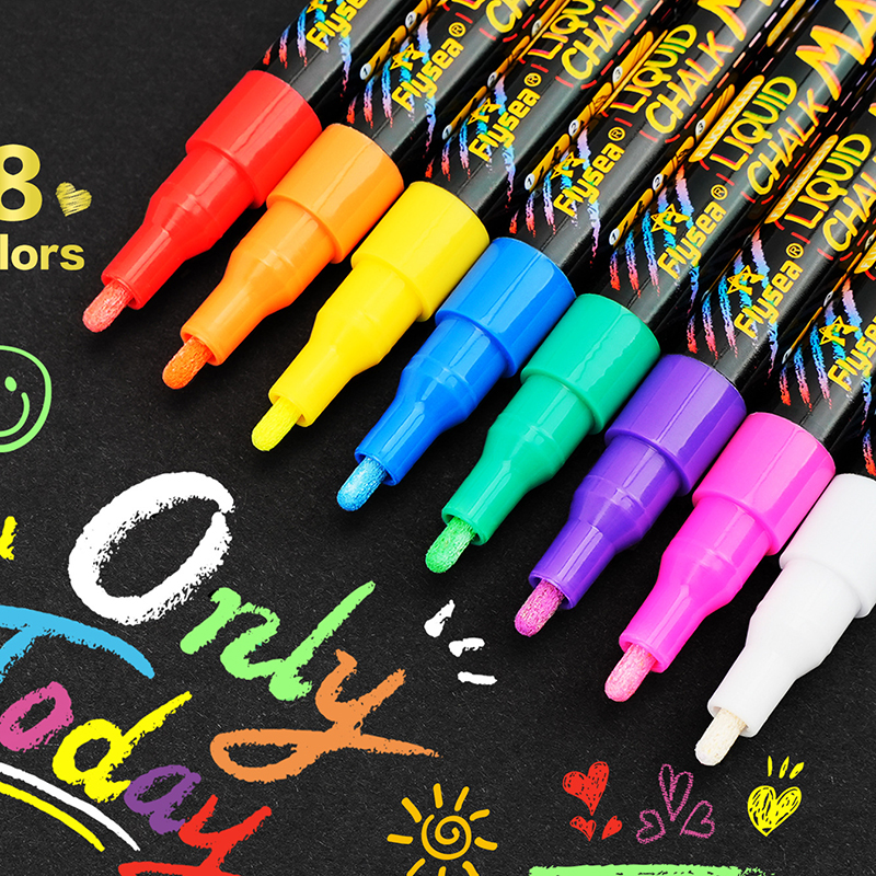 8 pcs Liquid Chalk Markers-ล้างทําความสะอาดได้ & Wet Erase Chalk Maker ปากกาสําหรับกระดานดําไวท์บอร์ดหลอดไฟกระจกหน้าต่าง Graffiti Art