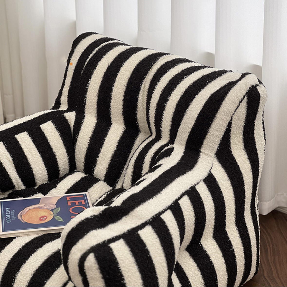 Sofá de cordeiro para crianças, Sofá pequeno com listras, Canto do livro de leitura, Baby Lazy Stool, Sentado no chão