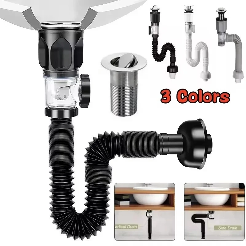 Conjunto de tubo de drenagem anti-odor flip top, dreno de pia de cozinha, filtro desodorizante retrátil, downspout flexível, banheiro, anti entupimento
