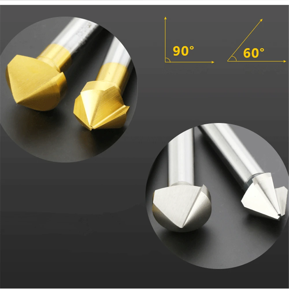 Mới 1 Chiếc 60/90/120 Độ Mũi Khoan HSS Chamfering Kim Loại Cụ Xay 1 3 Sáo Cắt De-Durring miệng Hoa Hồng Cove Mũi Khoan