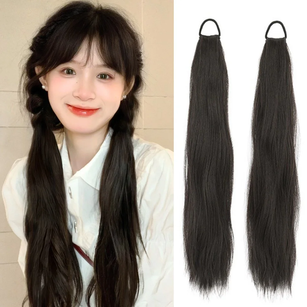 1 Stück Y2K Mädchen natürliche synthetische Simulation lange gerade Doppel Schachtelhalm Perücke mit Haarseil Extensions Haar Perücke Zubehör 45 cm