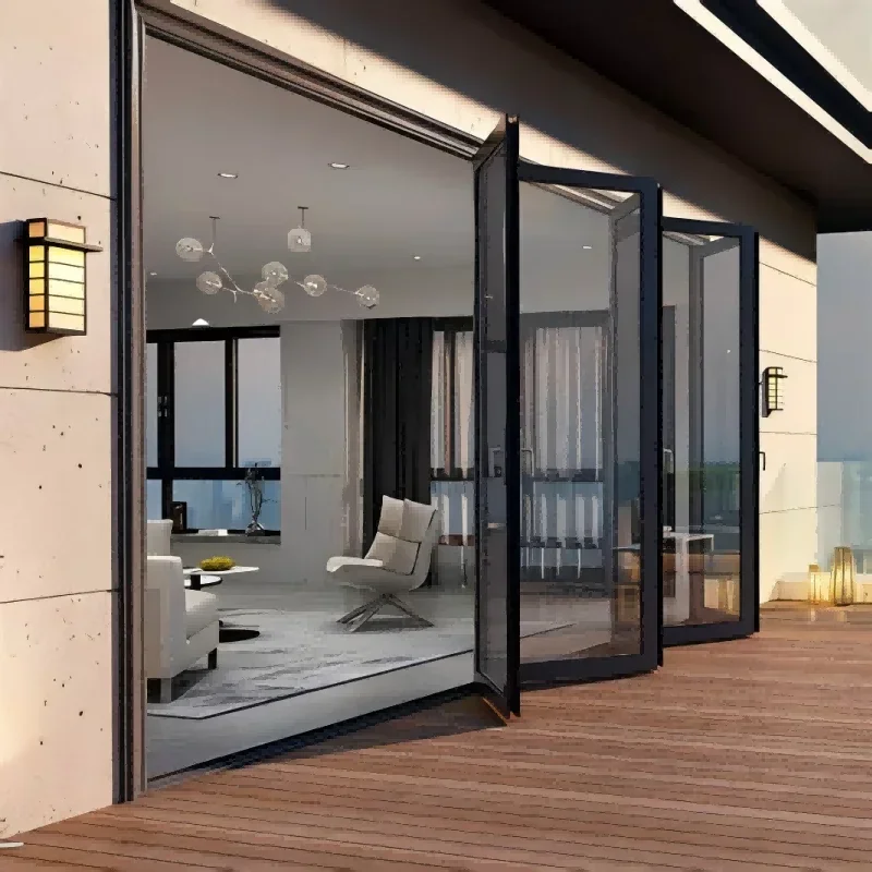Nuova porta pieghevole personalizzata Porte d'ingresso esterne Porte d'ingresso per la casa Porte scorrevoli doppie pieghevoli in alluminio personalizzate