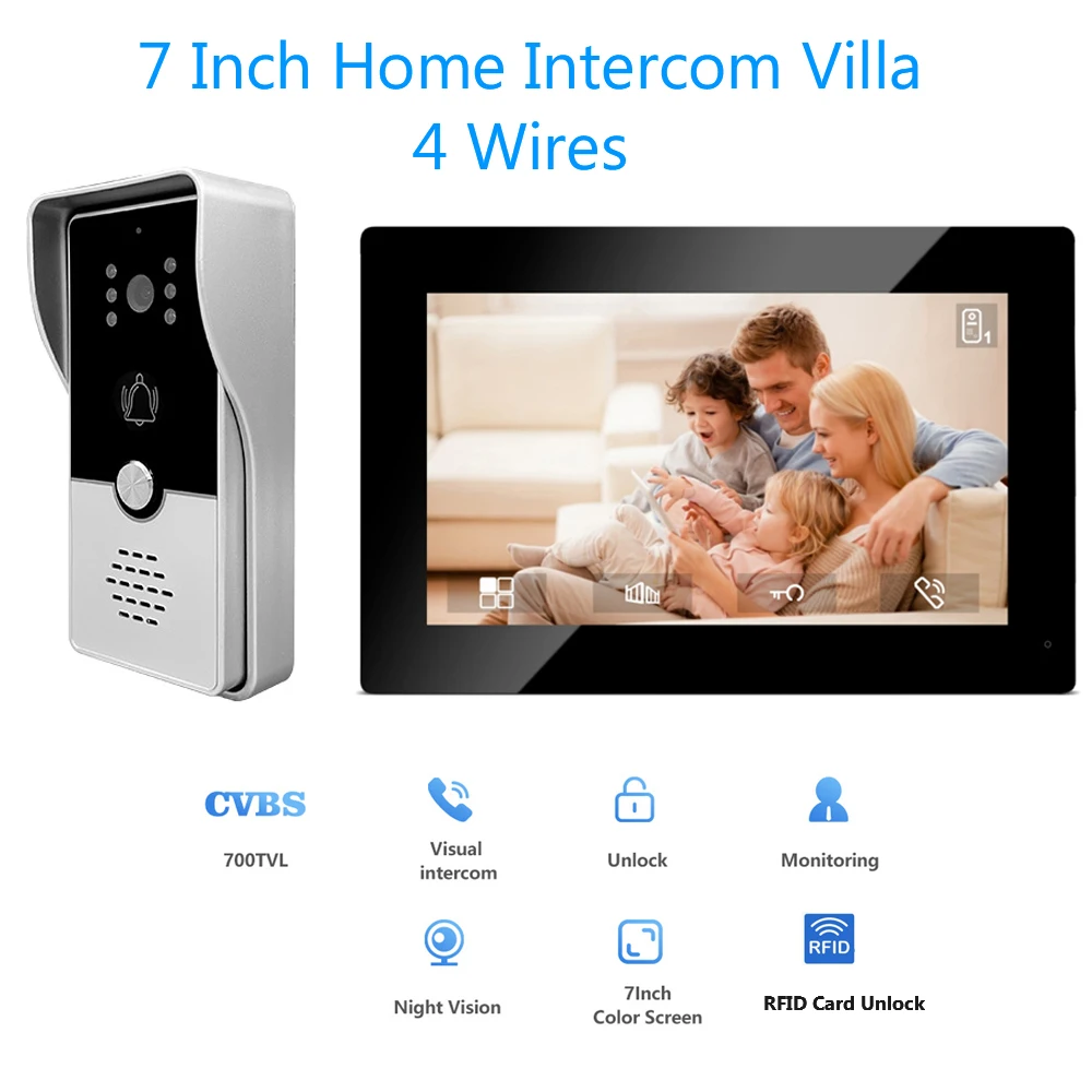 Sistema de intercomunicação de vídeo com fio, porta externa, painel de chamada de rua, campainha RFID, fechadura eletrônica