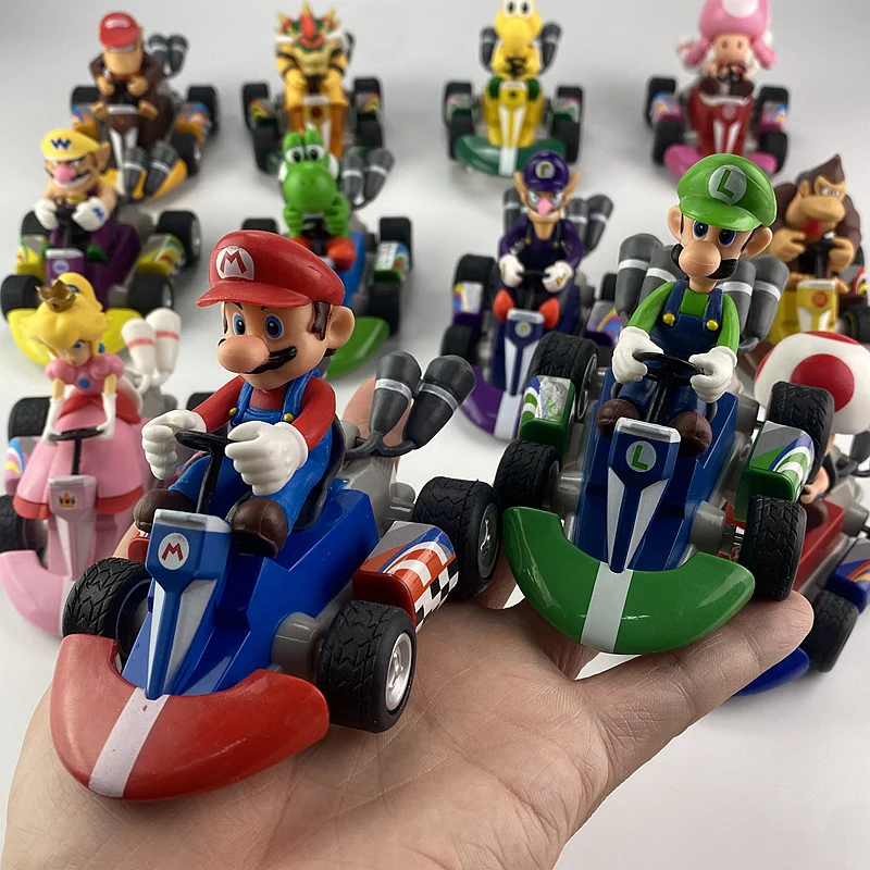 Новая серия Super Mario Karting Mario Bros Luigi Yoshi Donkey Kong, экшн-фигурки, игрушки, автомобиль с откатом, подарки для детей, хит продаж
