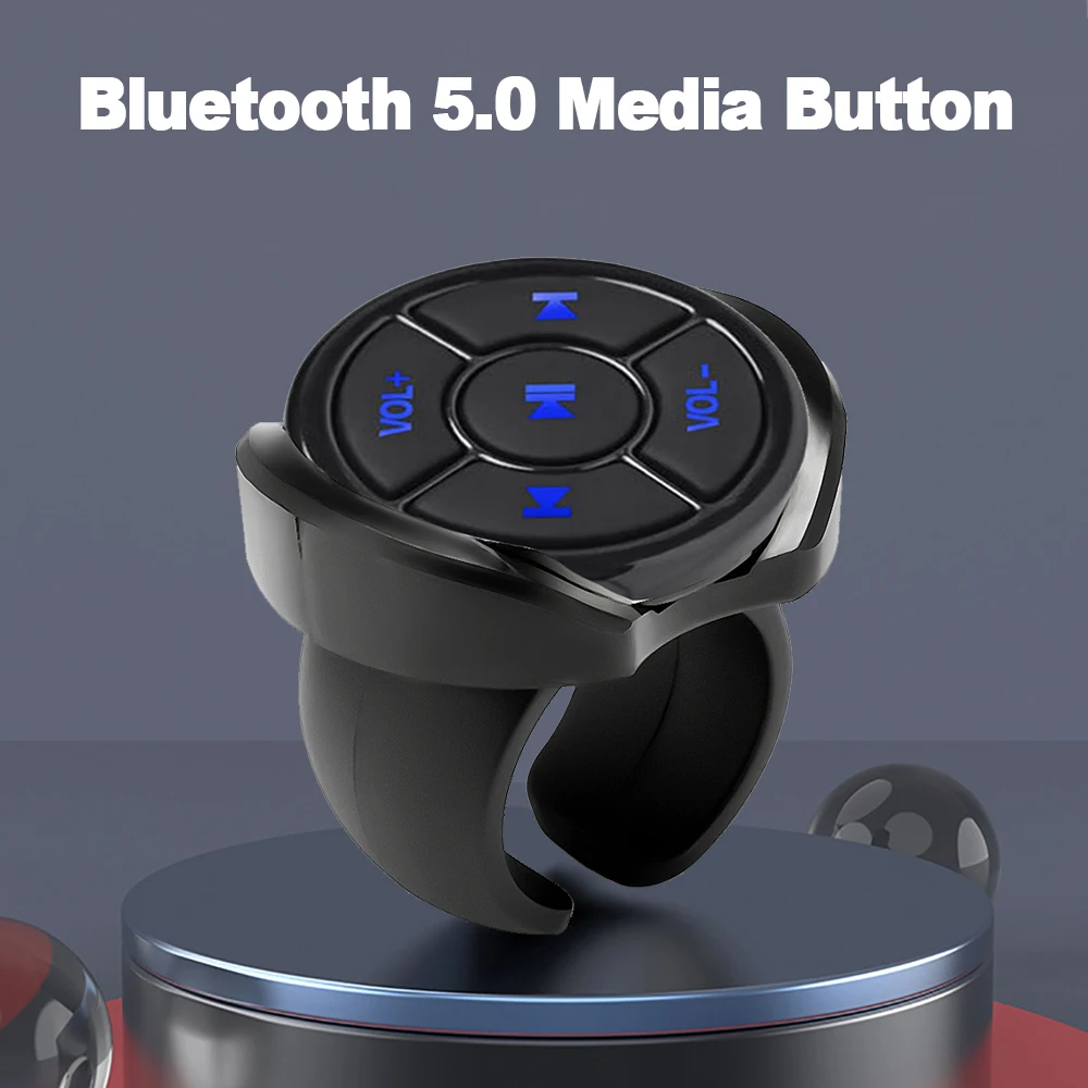 Mando a distancia inalámbrico Bluetooth 5,0, botón multimedia para coche, motocicleta, bicicleta, volante, reproducción de música para teléfono IOS y Android, tableta
