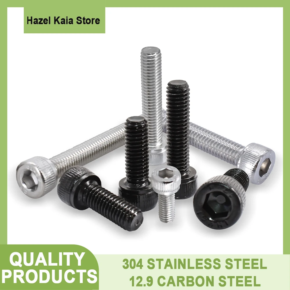 5-100 Uds DIN912 A2 304 Allen acero inoxidable grado 12,9 negro acero al carbono cabeza hueca hexagonal tornillo M1.6M2M2.5M3M4M5M6M8