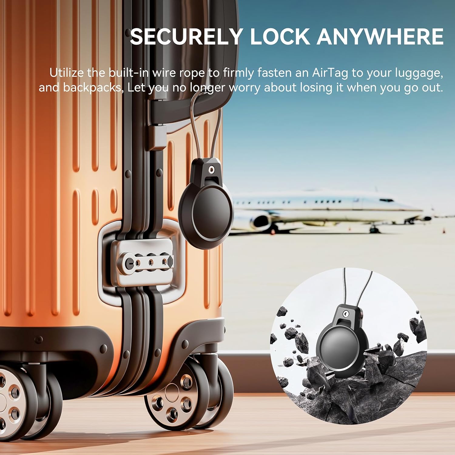 Airtag Holder for Apple Airtag Case with Wire Cable Waterproof Airtags Keychain Protective Cover for Luggage Backpack Key Pet