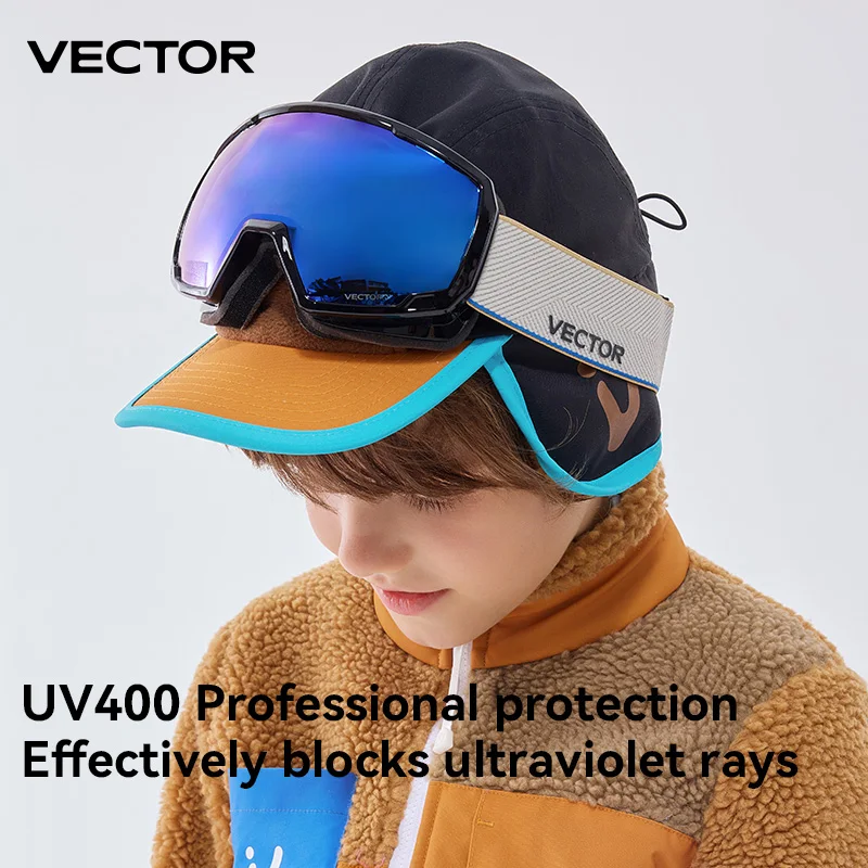 Детские лыжные очки VECTOR, оправа с принтом и ремешком для мальчиков и девочек, сменные магнитные линзы, солнцезащитные очки UV400, противотуманные зимние очки
