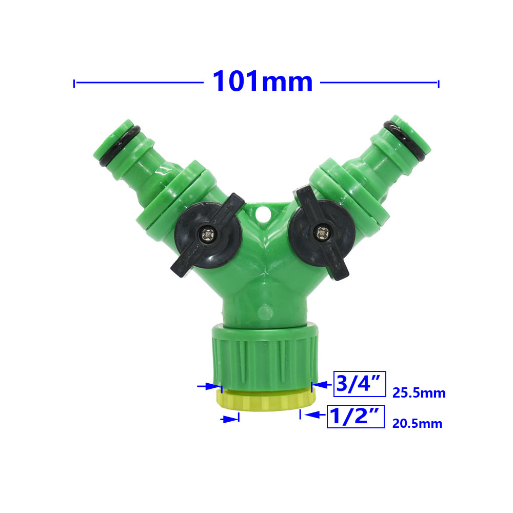 Manguera de grifo de 2 vías, rosca 1/2/4, divisor de agua, grifo de jardín, divisor Y, accesorios de riego, juntas de interruptor ajustables