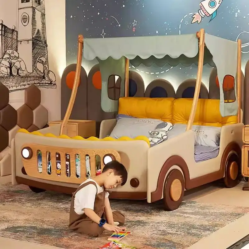 Car Shape Canopy Kids Beds Wooden Storage Simple Single Modern Kids Bed Frame Playpen Boys Camas Infantiles Furniture Home