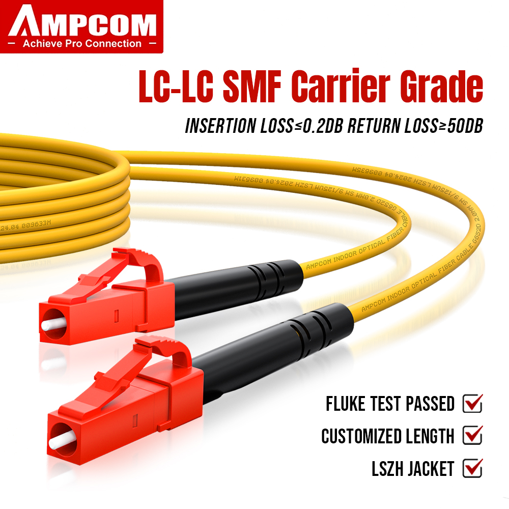 AMPCOM Glasfaserkabel LC auf LC Singlemode-Glasfaser-Patchkabel Simplex UPC 9/125 μm, OS1/2 SMF 1/2/3/5/10/15 Meter LSZH OFNR