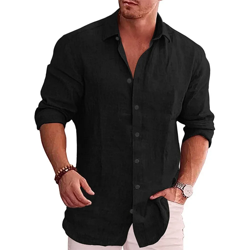 Camisa de manga larga de algodón y lino para hombre, superventas de otoño, Color sólido, estilo informal, camisa de lino informal de talla grande para hombre