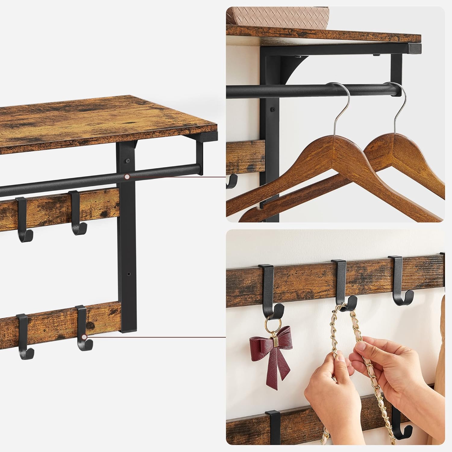 VASAGLE Garderoben-Set, 2 Set, mit Wandgarderobe, Schuhbank