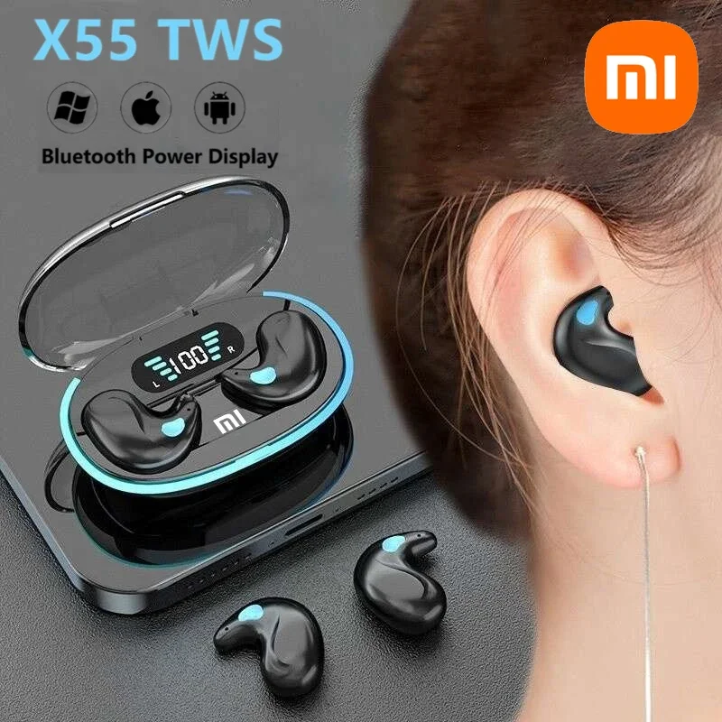 XIAOMI X55 Sleep Earphones Wireless Mini Earphones TWS Bluetooth Earphones Stereo Hidden with Microphone HD Call Life Waterproof