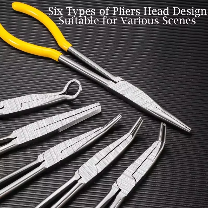 Alicates de punta Extra larga de 11 pulgadas, equipo mecánico de punta recta doblada, herramienta de extracción manual, Clips de llave, Kit de cuidado automático, accesorios para coche
