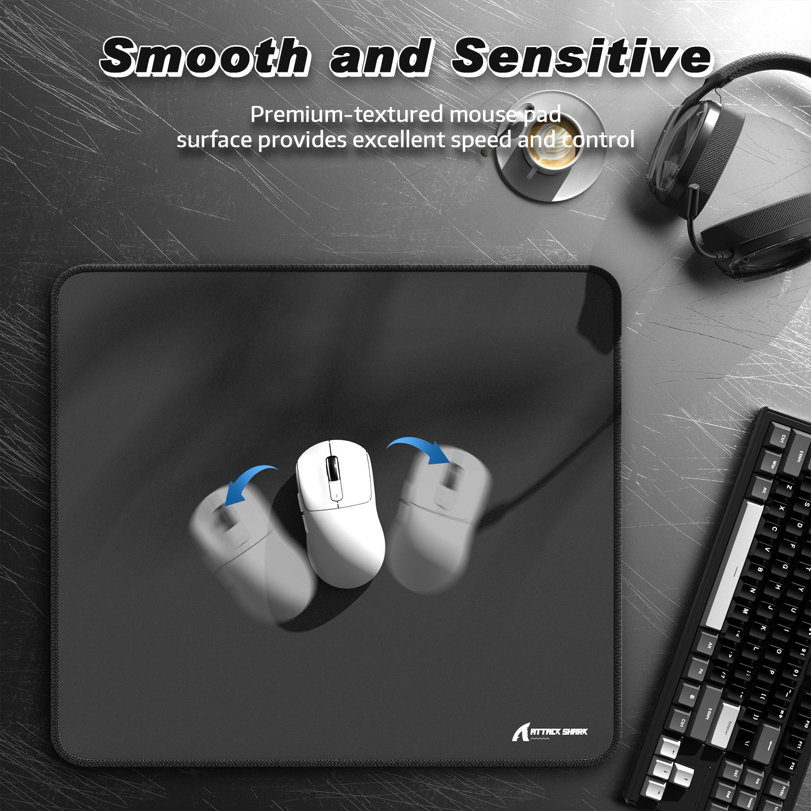 Attack Shark Large eSport Gaming Mousepad, Textured Smooth Surface, Non-slip Rubber Base, Anti-Fray Edge Stitching, 450x400x4mm
