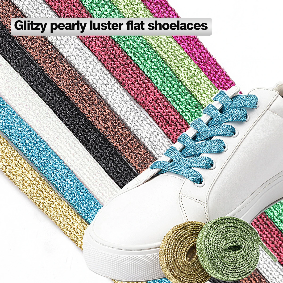 1 paio di lacci per scarpe da ginnastica piatti scintillanti metallizzati lucidi glitterati, lacci per scarpe, lacci piatti perlati