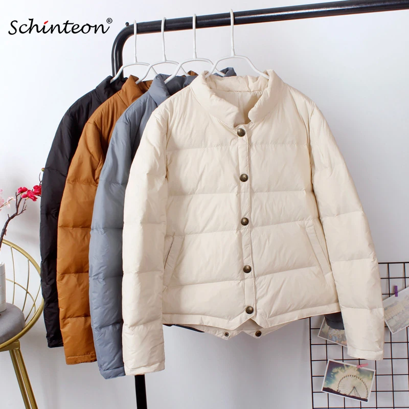 Jaqueta feminina de pato branco, casaco de beisebol casual, outwear curto feminino, moda escolar, outono e inverno
