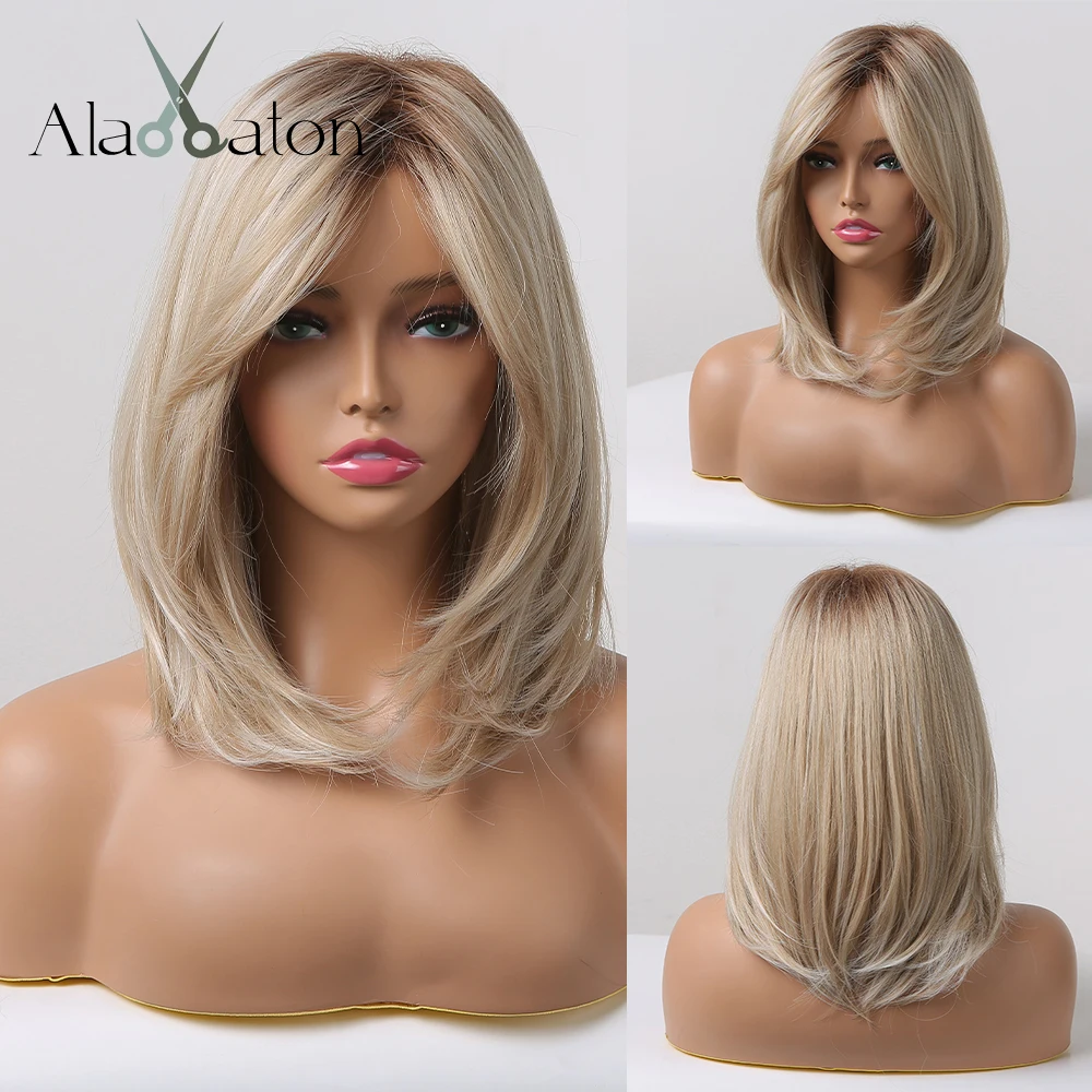 ALAN EATON Bạch Kim Trắng Xám Ombre Tổng Hợp Bộ Tóc Giả Dành Cho Nữ Phi Dài Sóng Nước Tóc Giả Với Nổ Futura Tóc Nhiệt chống