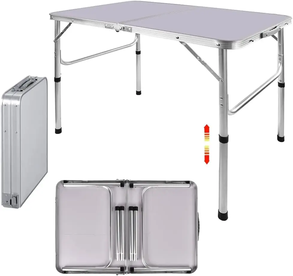 EFAN Picnic Folding Tables,3FT Heavy Duty Aluminium Portable 90x60x37/67cm Adjustable Height Lightweight for Camp+Carry Handle