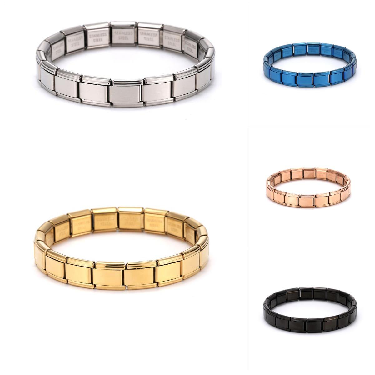 Yupsk Braccialetti quadrati alla moda in acciaio inossidabile Italia per donna Uomo Moduli metallici HipHop Regalo estensibile Gioielli per feste di compleanno