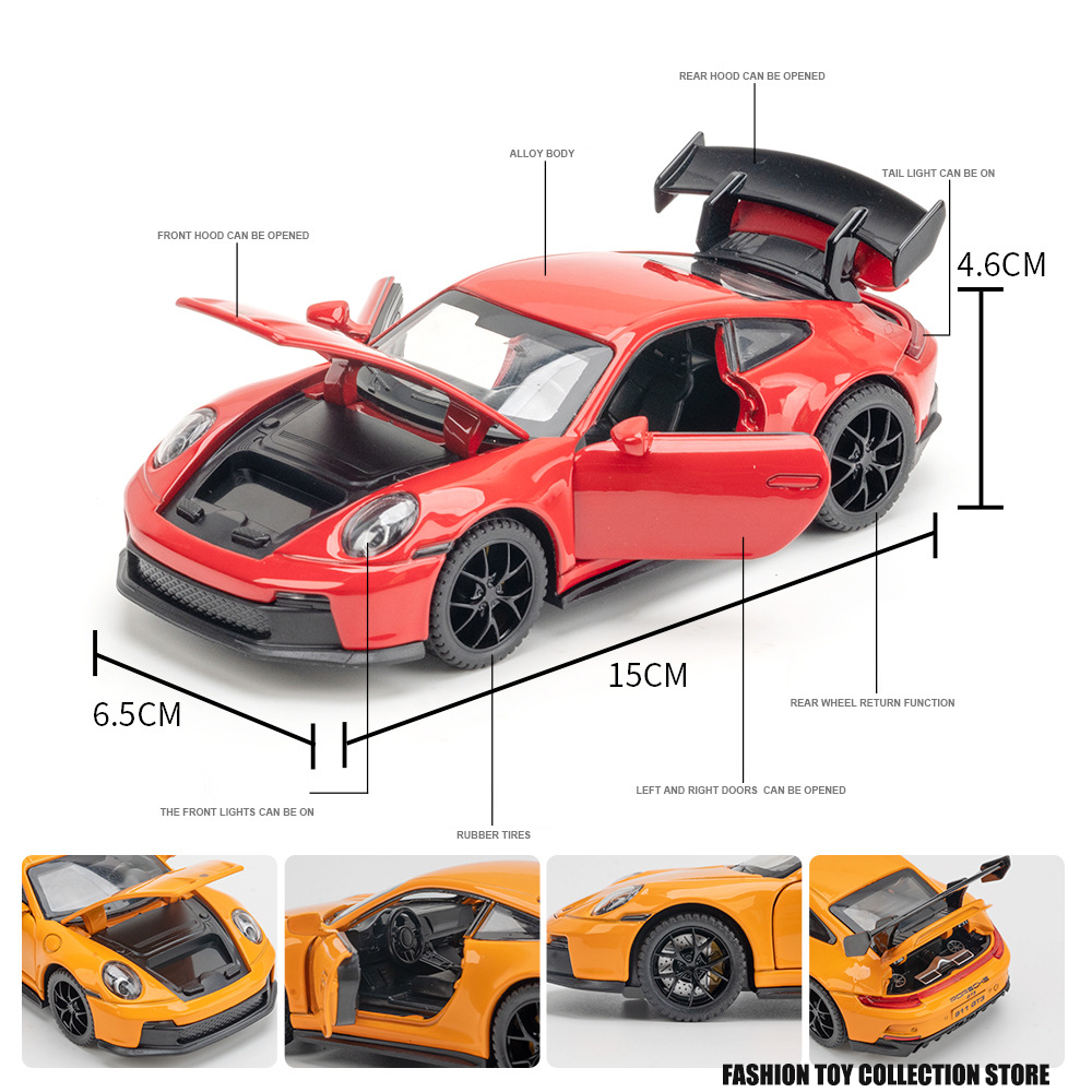 1: 32 Parsche 911 GT3 modelo de carro de liga esportiva brinquedo fundido com som e luz veículos decoração brinquedos para crianças presente