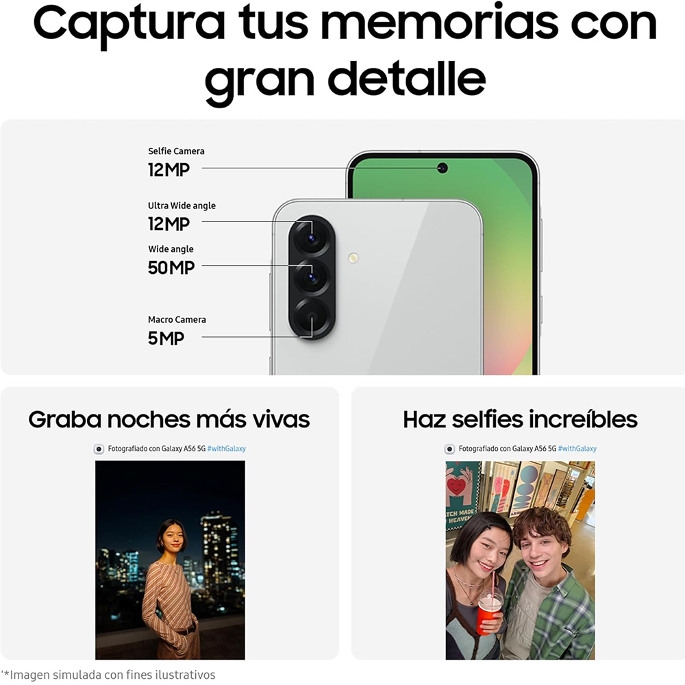 Samsung Galaxy A56 5G Versión Para Oriente Medio Exynos 1580 Pantalla de 6,7" Super AMOLED, 120Hz, 50MP, 5000mAh, NFC, IP67