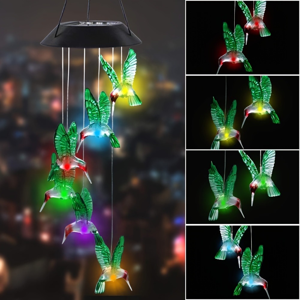 Campanas de viento solares Led que cambian de Color, mariposa, libélula, colibrí, impermeables para exteriores, regalos de cumpleaños, 1 ud.