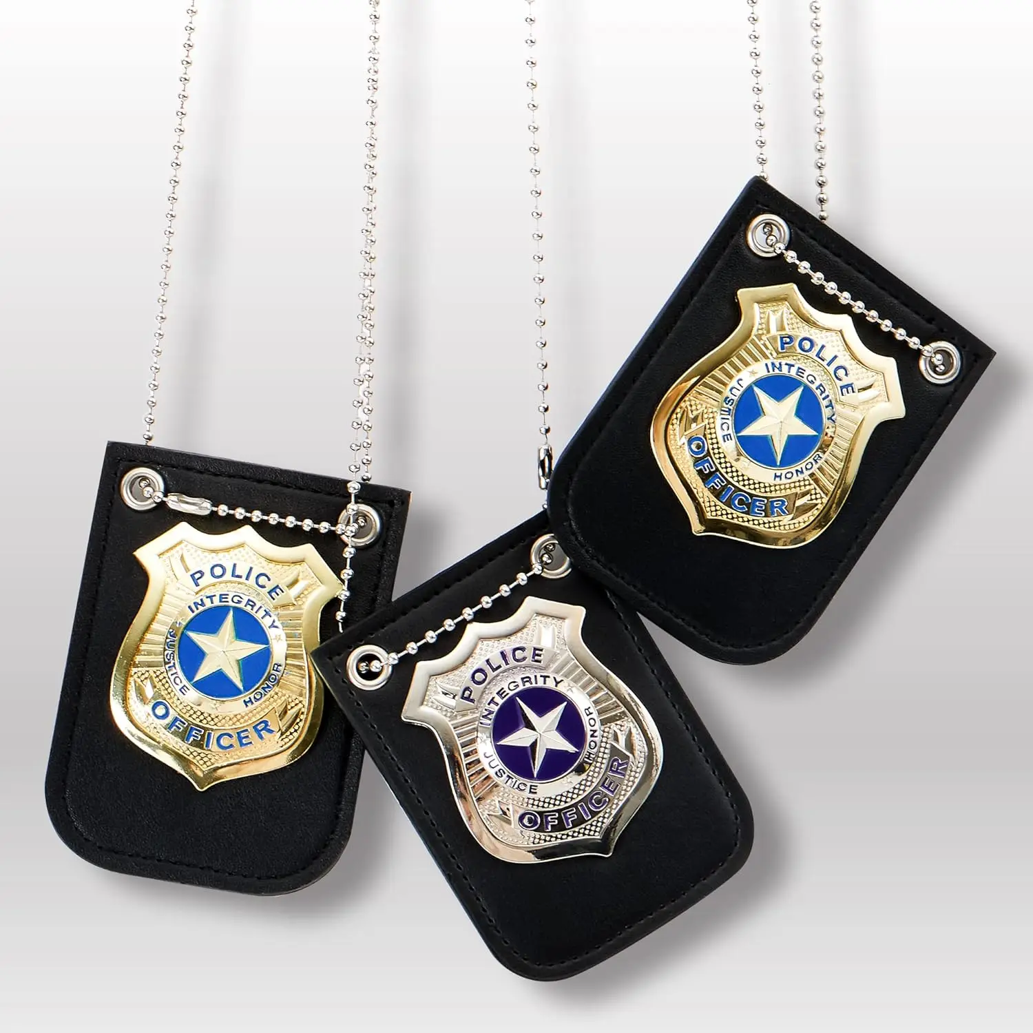 ป้ายตํารวจสําหรับเด็ก - แกล้งเล่นเครื่องแต่งกายเกียร์นักสืบ FBI Agent Swat Cop ของเล่นอุปกรณ์เสริม, โซ่และผู้ถือคลิปเข็มขัดสีดํา