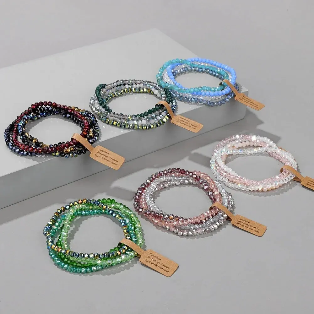4-teiliges Set, facettierte Glasperlen, Stretch-Armband, AB, effizierte Glasperlen, mehrfarbig, elastische Perlen, handgefertigter Armband-Schmuck