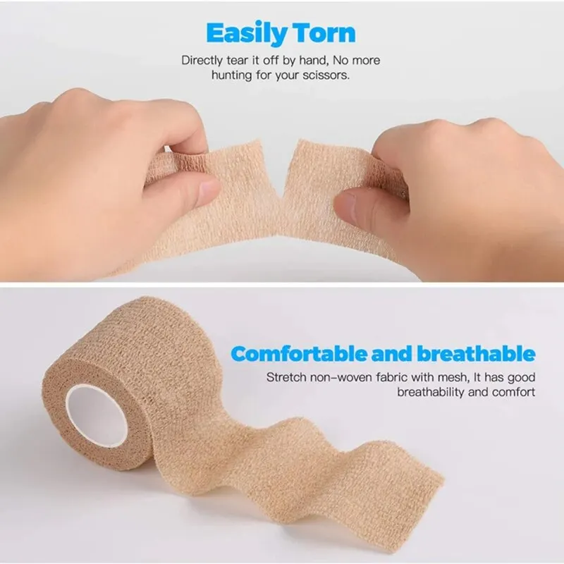 Vendaje elástico autoadhesivo desechable, 5cm x 4,5 m, para tubo de mango, accesorios de tatuaje, cinta de gasa, herramienta de primeros auxilios, 3 uds.
