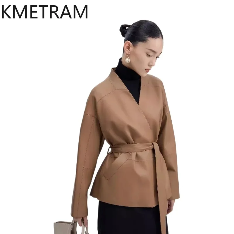 100% erste Schicht Schaffell Jacke Frau Hohe Qualität V-ausschnitt Echtes Leder Jacken Frauen Herbst Damen Kleidung 2025 Chaquetas