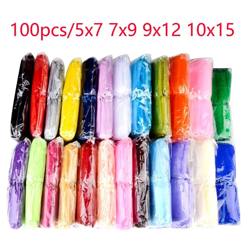 100 teile/los Großhandel Organza Beutel 5*7 Drawable Hochzeit Verpackung Geschenk Tasche Party Schmuck Taschen Beutel