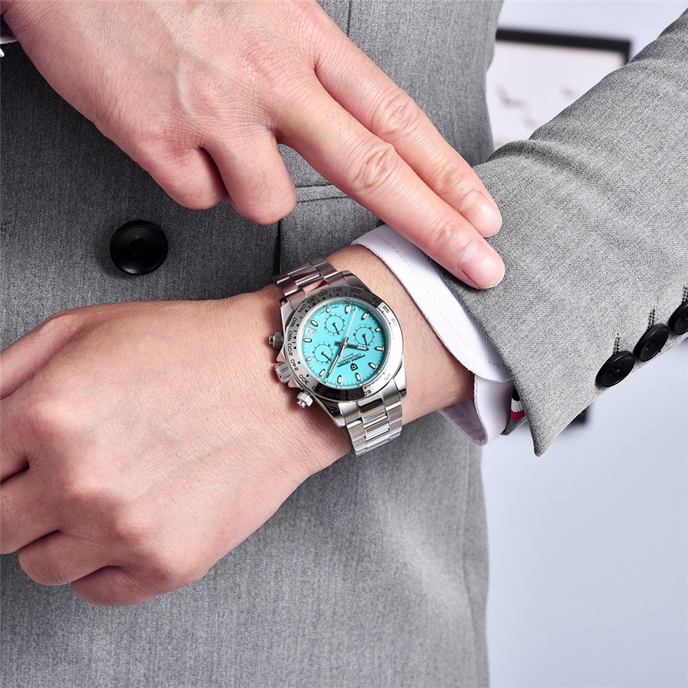 PAGANI DESIGN 2024 Neue Herren-Sport-Quarzuhr, Edelstahl, Saphirglas, 100 m wasserdicht, Präzisions-Chronograph, Reloj Hombre