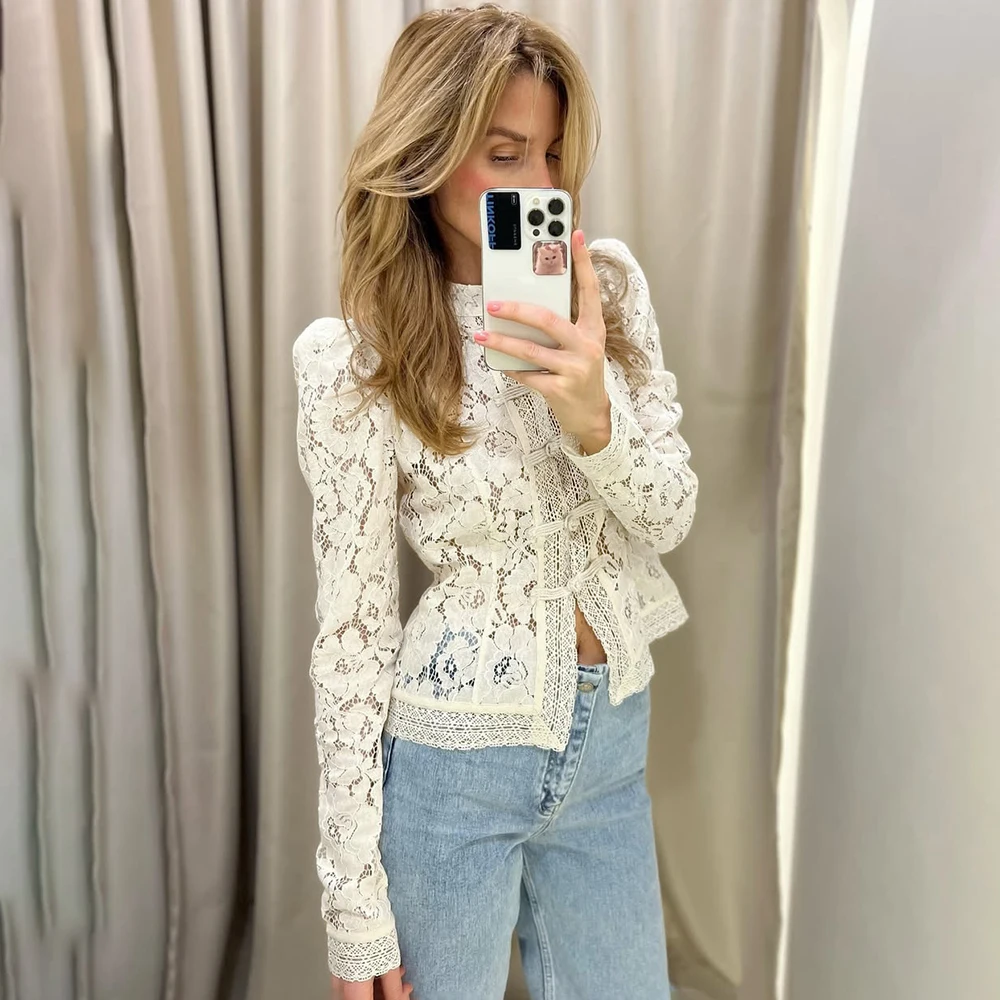 Tuularose luxo blusa de renda moda renda impressão único breasted camisa fina vintage elegante festa parece verão blusa feminina topos