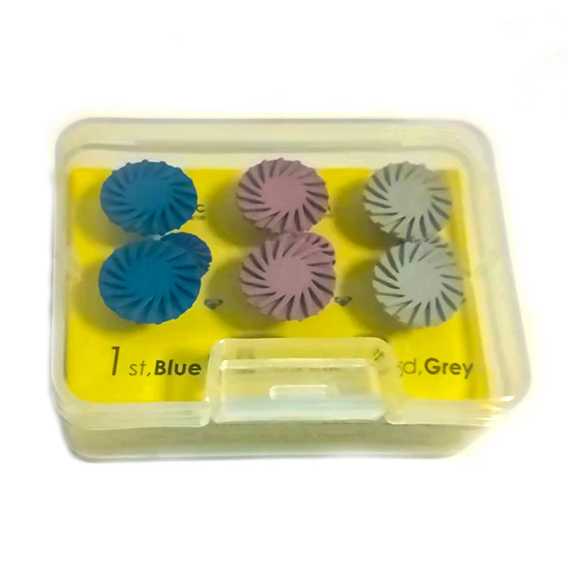 6 pçs/caixa 14mm roda 3 cores espiral flex escova ferramenta de laboratório odontológico polidor de borracha dental disco de polimento de resina composta